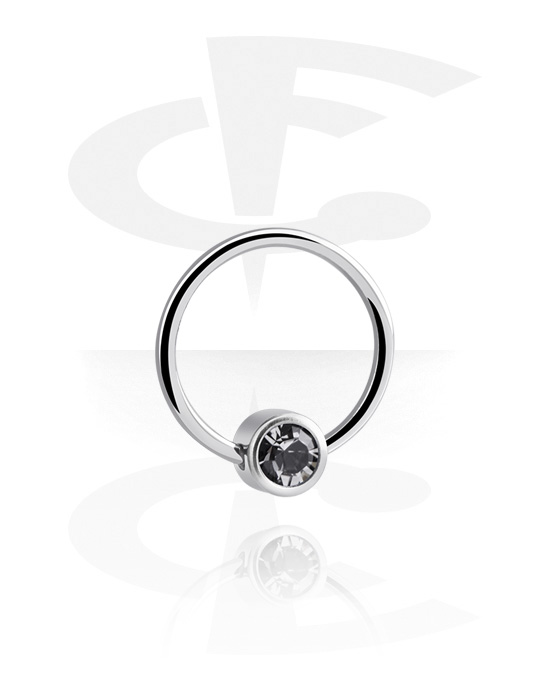 Alke za piercing, Prsten s kuglicom (kirurški čelik, srebrna, sjajna završna obrada) s kristalnim kamenom, Kirurški čelik 316L