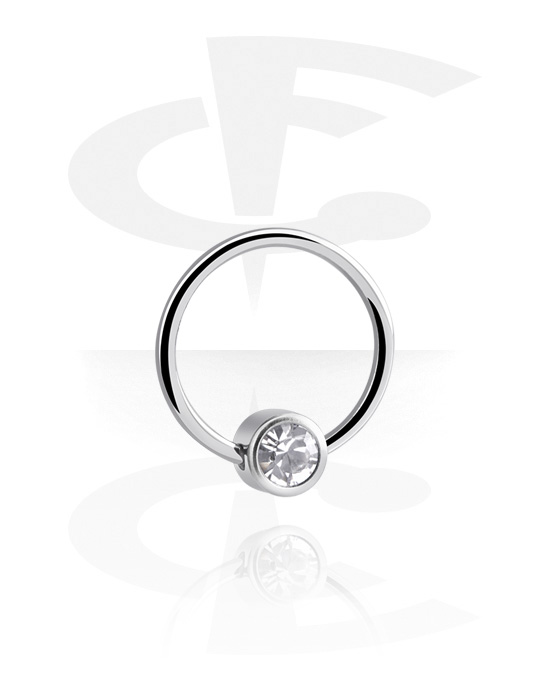 Anneaux, Ball closure ring (acier chirurgical, argent, finition brillante) avec pierre en cristal, Acier chirurgical 316L
