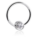 Alke za piercing, Prsten s kuglicom (kirurški čelik, srebrna, sjajna završna obrada) s kristalnim kamenom, Kirurški čelik 316L