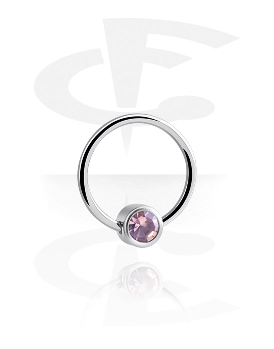 Piercing Ringe, Ball Closure Ring (Chirurgenstahl, silber, glänzend) mit Kristallstein, Chirurgenstahl 316L