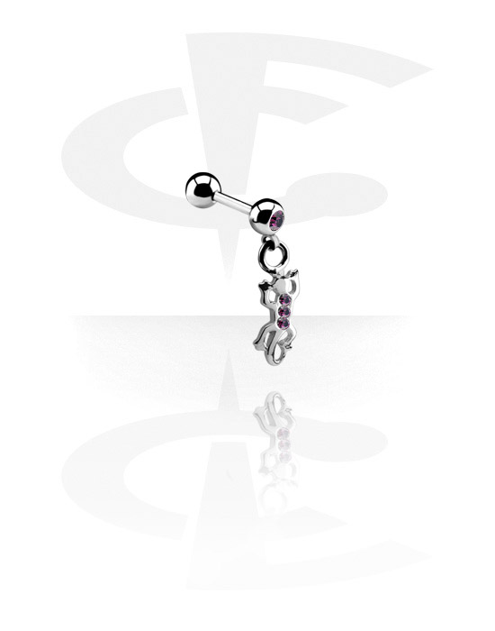 Barbeller, Jeweled Micro Barbell with Charm, Surgical Steel 316L
