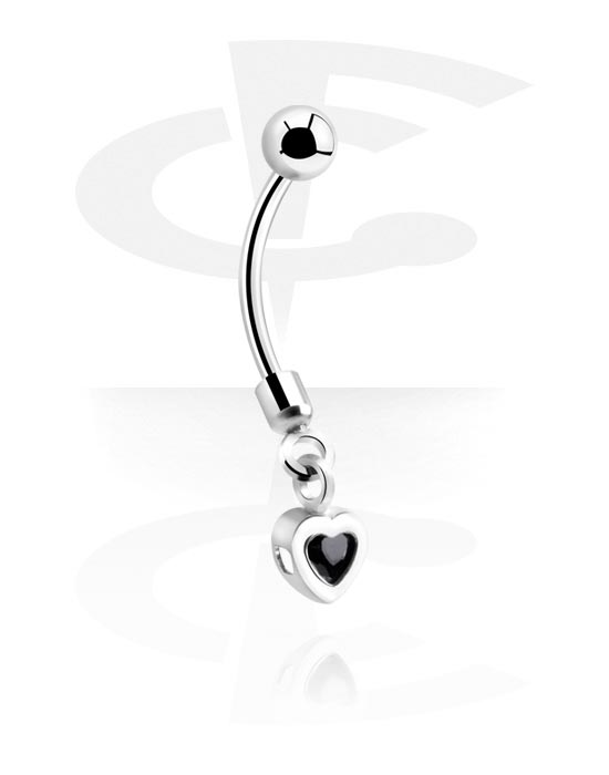 Bananer, Belly button ring (surgical steel, silver, shiny finish) med hjärtehängsmycke och kristallsten, Kirurgiskt stål 316L