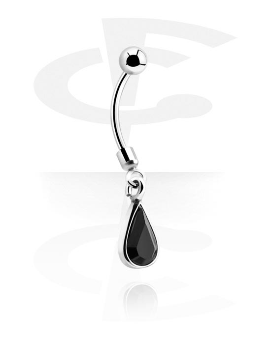 Curved Barbells, Banana (surgical steel, silver, shiny finish) with pendant and crystal stone, Surgical Steel 316L