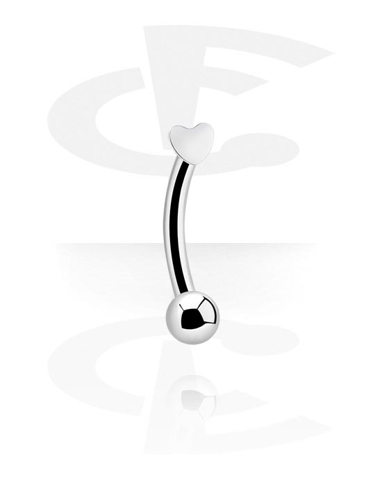 Curved Barbells, Eyebrow banana (surgical steel, silver, shiny finish) with heart attachment, Surgical Steel 316L