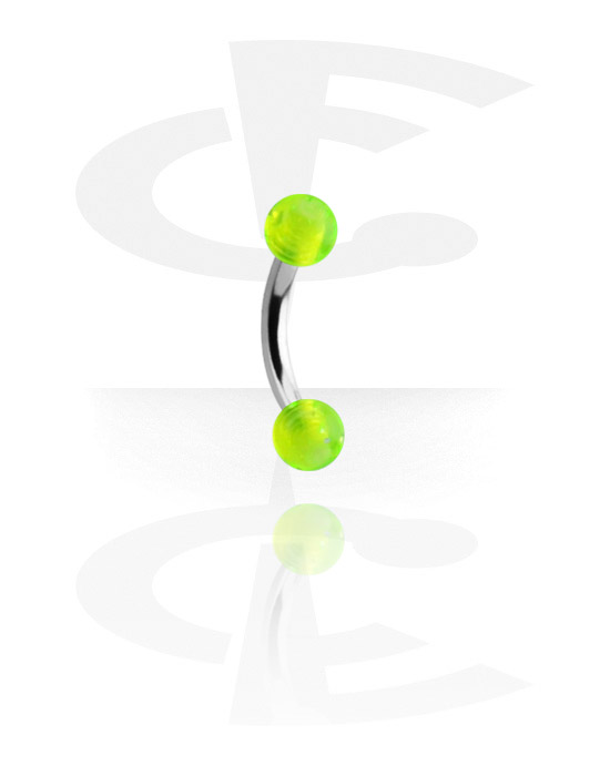 Curved Barbells, Eyebrow banana (surgical steel, silver, shiny finish) with acrylic balls, Surgical Steel 316L, Acrylic