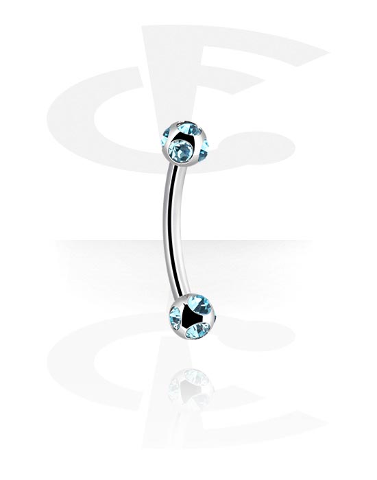 Curved Barbells, Banana (surgical steel, silver, shiny finish) with balls and crystal stones, Surgical Steel 316L