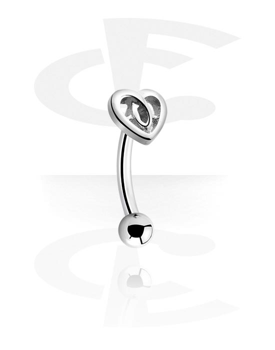 Curved Barbells, Eyebrow banana (surgical steel, silver, shiny finish) with heart design, Surgical Steel 316L
