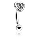 Bøyde barbeller, Øyebanan (kirurgisk stål, sølv, skinnende finish) med hjertedesign, Kirurgisk stål 316L