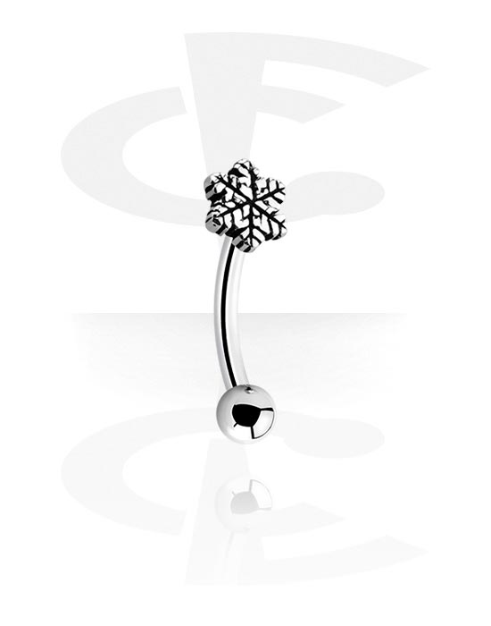 Curved Barbells, Eyebrow banana (surgical steel, silver, shiny finish) with snowflake design, Surgical Steel 316L