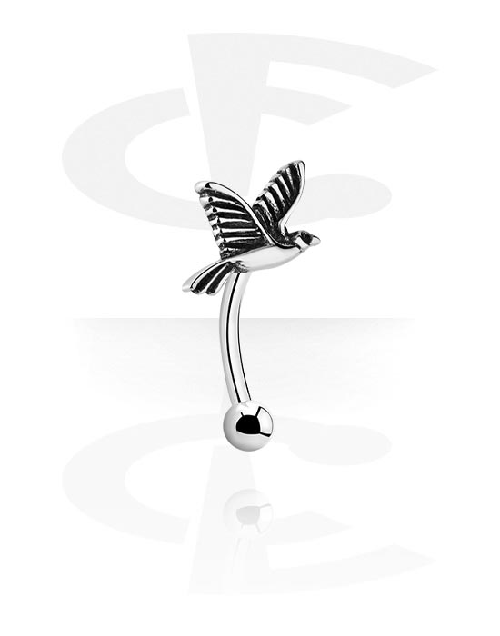 Curved Barbells, Eyebrow banana (surgical steel, silver, shiny finish) with bird design, Surgical Steel 316L