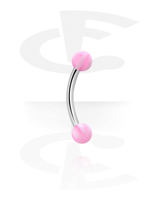 Curved Barbells, Banana (surgical steel, silver, shiny finish) with acrylic balls, Surgical Steel 316L, Acrylic