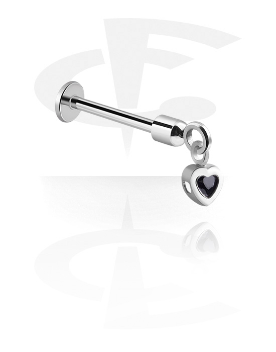 Labrets, Labret (surgical steel, silver, shiny finish) with heart charm, Surgical Steel 316L