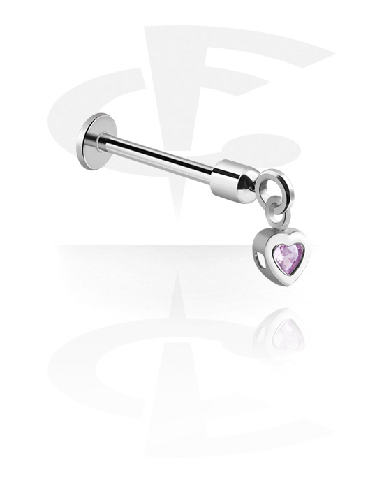 Labrets, labret (aço cirúrgico, prata, acabamento brilhante) com pendente coração, Aço cirúrgico 316L
