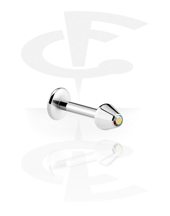 Labrets, Labret (surgical steel, silver, shiny finish) with Jeweled Cone, Surgical Steel 316L