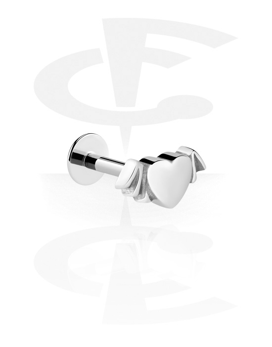 Labrets, Labret (surgical steel, silver, shiny finish) with heart attachment, Surgical Steel 316L