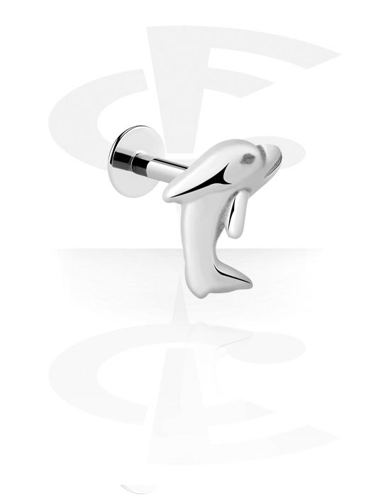 Labrets, Labret (surgical steel, silver, shiny finish) with dolphin design, Surgical Steel 316L