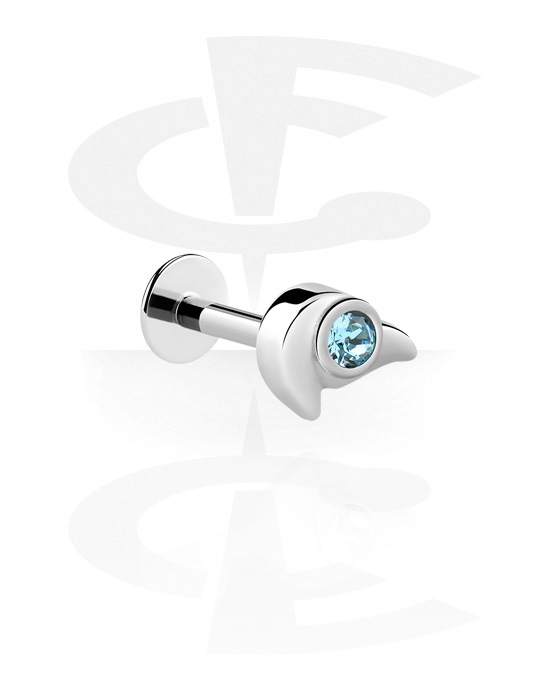 Labrets, Labret (surgical steel, silver, shiny finish) avec accessoire et pierre en cristal, Acier chirurgical 316L