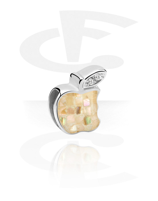 Flatbead, Perlina piatta per bracciale Flat-Bread con design mela e cristallini, Acciaio chirurgico 316L
