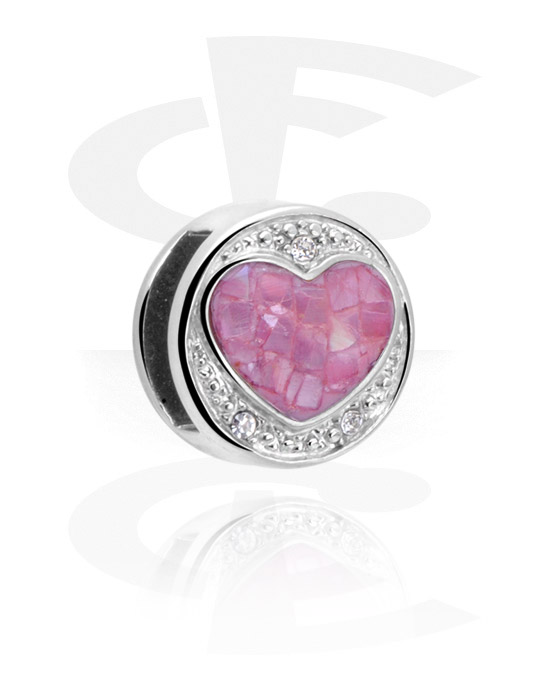 Pendentifs, Perle plate pour bracelets à perles plates avec motif coeur et pierres en cristal, Acier chirurgical 316L