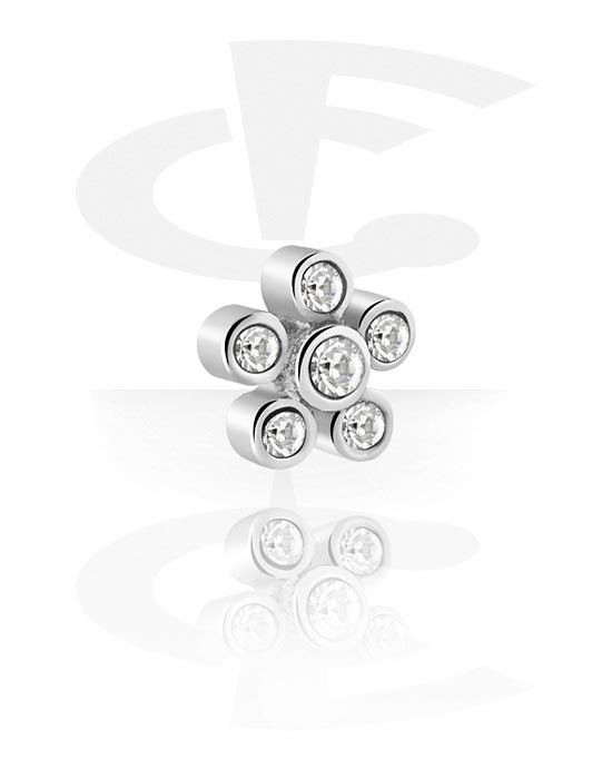 Kuler og staver ++, Feste for 1,2 mm gjengede pinner (kirurgisk stål, sølv, skinnende finish) med krystallsteiner, Kirurgisk stål 316L