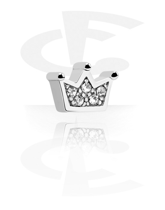 Boules, barres & plus, Accessoire pour barre à filetage de 1.2 mm (acier chirurgical, argent, finition brillante) avec motif couronne et pierres en cristal, Acier chirurgical 316L