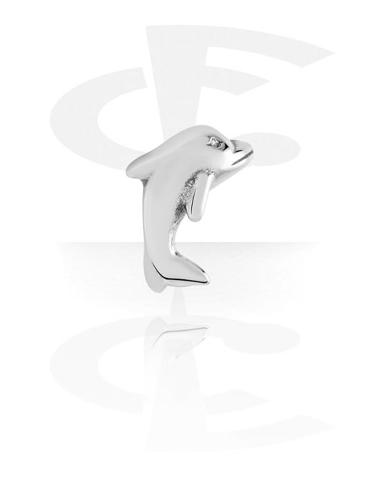 Boules, barres & plus, Accessoire pour barre à filetage de 1.2 mm (acier chirurgical, argent, finition brillante) avec motif dauphin, Acier chirurgical 316L