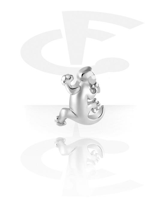 Boules, barres & plus, Accessoire pour barre à filetage de 1.2 mm (acier chirurgical, argent, finition brillante) avec motif gecko, Acier chirurgical 316L