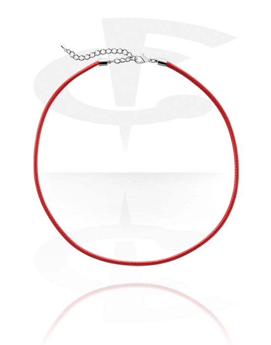 Halsband, Imitation Leather Necklace med extension chain, Konstläder, Kirurgiskt stål 316L
