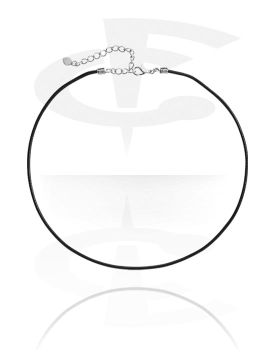 Halsketten, Wax Cotton Necklace mit extension chain, Wachskordel, Chirurgenstahl 316L