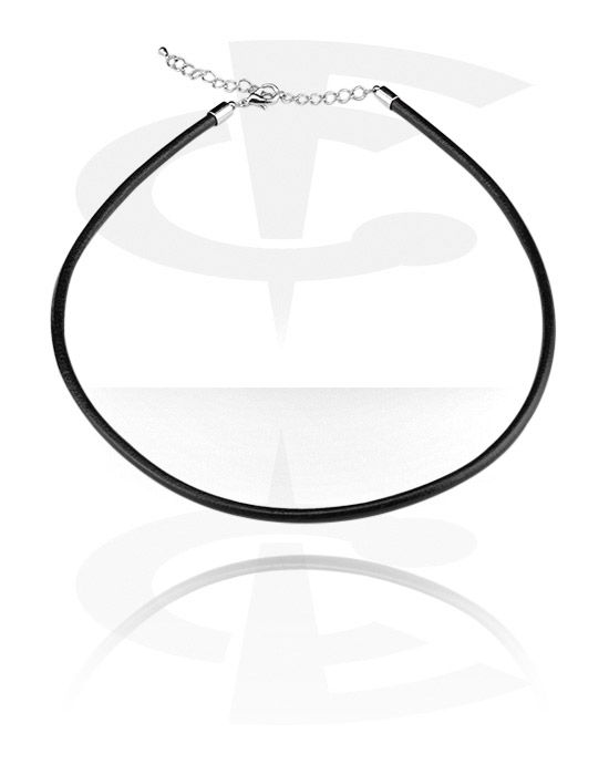 Halsband, Leather Necklace med extension chain, Äkta skinn, Kirurgiskt stål 316L