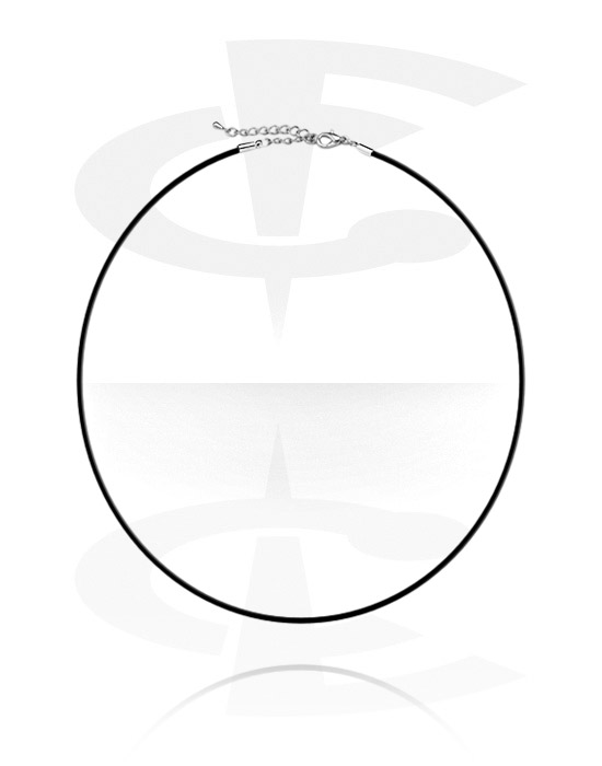 Halsband, Leather Necklace med extension chain, Äkta skinn, Kirurgiskt stål 316L
