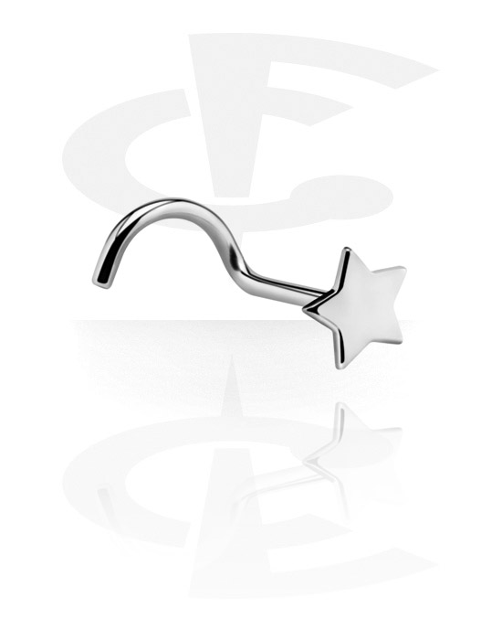 Nose Jewellery & Septums, Curved nose stud (surgical steel, silver, shiny finish) with star attachment, Surgical Steel 316L
