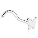 Nose Jewellery & Septums, Curved nose stud (surgical steel, silver, shiny finish) with butterfly design, Surgical Steel 316L