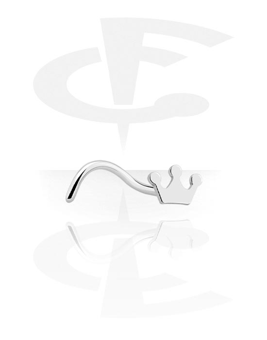 Nose Jewellery & Septums, Curved nose stud (surgical steel, silver, shiny finish) with crown attachment, Surgical Steel 316L