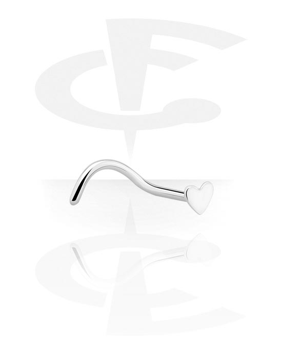 Nosovky a krúžky do nosa, Zahnutá nosovka (chirurgická oceľ, strieborná, lesklý povrch) s ozdoba srdce, Chirurgická oceľ 316L