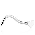 Piercings nez & Septums, Piercing nez incurvé (acier chirurgical, argent, finition brillante) avec accessoire coeur, Acier chirurgical 316L