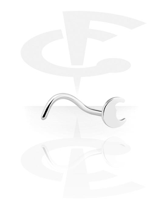 Nose Jewellery & Septums, Curved nose stud (surgical steel, silver, shiny finish) with moon attachment, Surgical Steel 316L