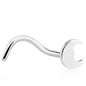 Nose Jewellery & Septums, Curved nose stud (surgical steel, silver, shiny finish) with moon attachment, Surgical Steel 316L