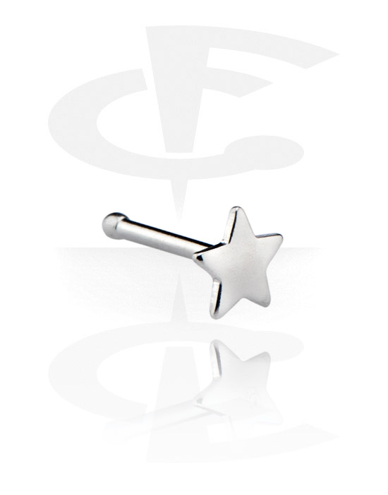 Nose Jewelry & Septums, Straight nose stud (surgical steel, silver, shiny finish) with star attachment, Surgical Steel 316L