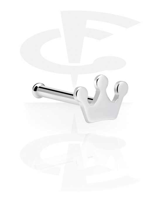 Nose Jewelry & Septums, Straight nose stud (surgical steel, silver, shiny finish) with crown attachment, Surgical Steel 316L