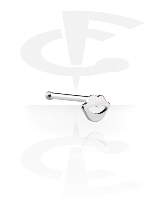 Nosovky a kroužky do nosu, Rovná nosovka (chirurgická ocel, stříbrná, lesklý povrch) s designem ret, Chirurgická ocel 316L