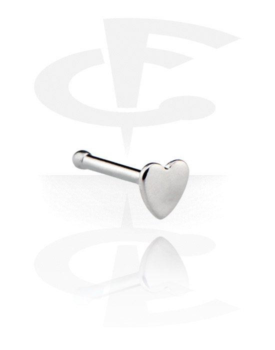 Piercing al naso & Septums, Chiodino dritto da naso (acciaio chirurgico, argento, finitura lucida) con accessorio a cuore, Acciaio chirurgico 316L