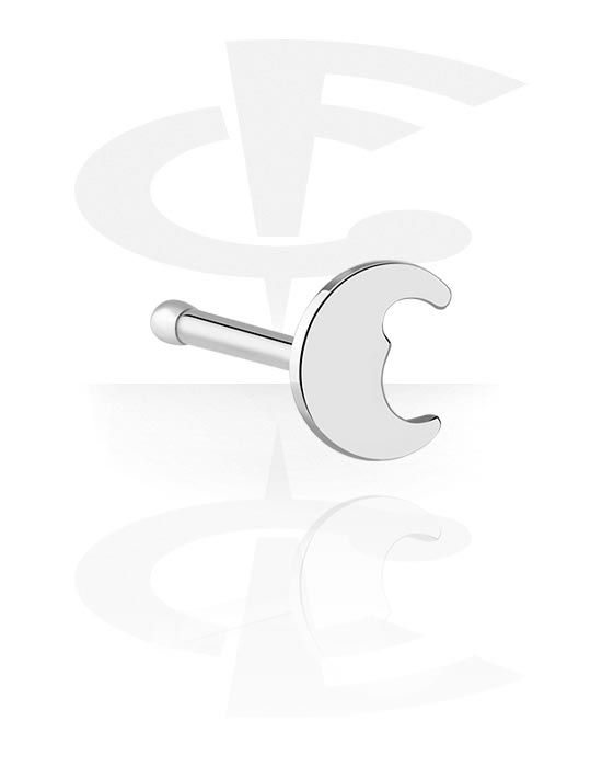 Nose Jewellery & Septums, Straight nose stud (surgical steel, silver, shiny finish) with moon attachment, Surgical Steel 316L