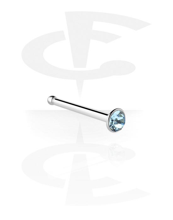 Nesestaver og -ringer, Rett nesedobb (kirurgisk stål, sølv, skinnende finish) med krystallstein, Kirurgisk stål 316L