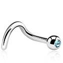 Piercings nez & Septums, Piercing nez incurvé (acier chirurgical, argent, finition brillante) avec pierre en crystal, Acier chirurgical 316L