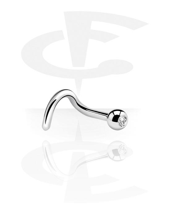 Nesestaver og -ringer, Buet nesedobb (kirurgisk stål, sølv, skinnende finish) med krystallstein, Kirurgisk stål 316L