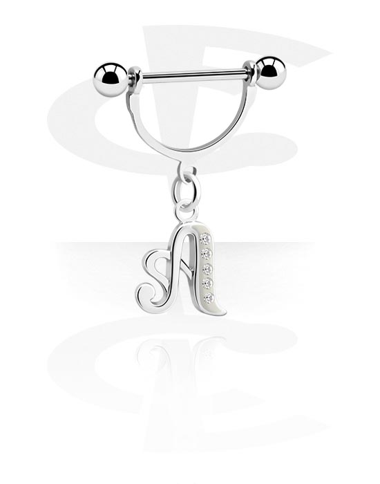 Piercingové šperky do bradavky, Štít pro bradavky s přívěskem, Chirurgická ocel 316L, Pokovená mosaz