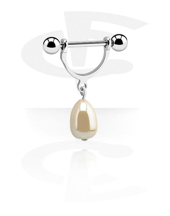 Piercingové šperky do bradavky, Nipple Stirrup with Pearl, Surgical Steel 316L