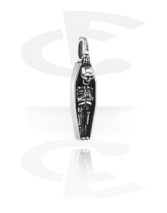 Pendants, Pendant with Coffin and Skeleton, Pewter