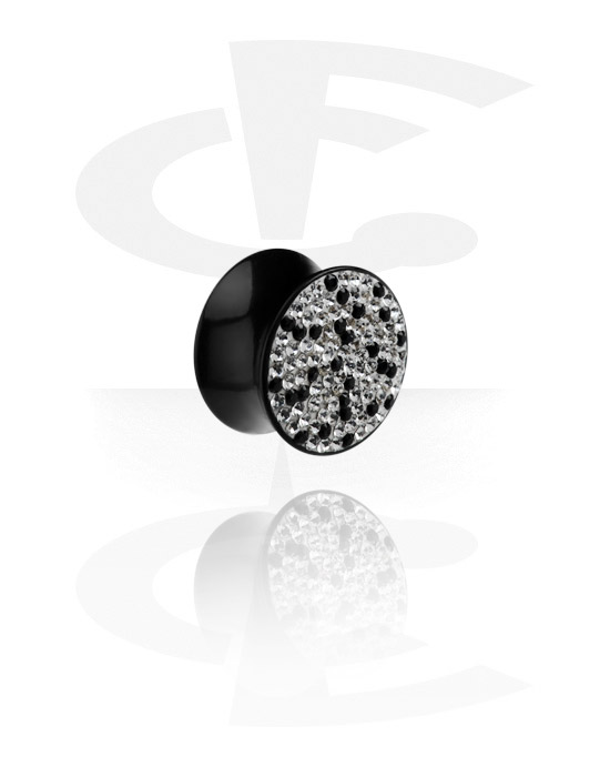 Tunnels & Plugs, Plug double flared (acrylique, noir) avec pierres en cristal, Acrylique